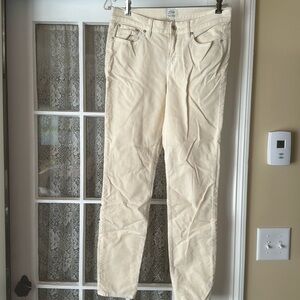 J Crew cream corduroy toothpick pants.  Size 29 tall